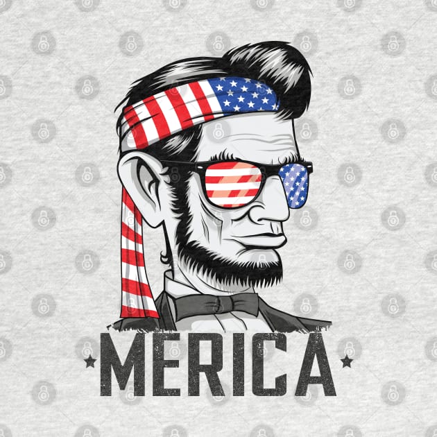 Abe Lincoln Merica 4th of July Tee by HCMGift